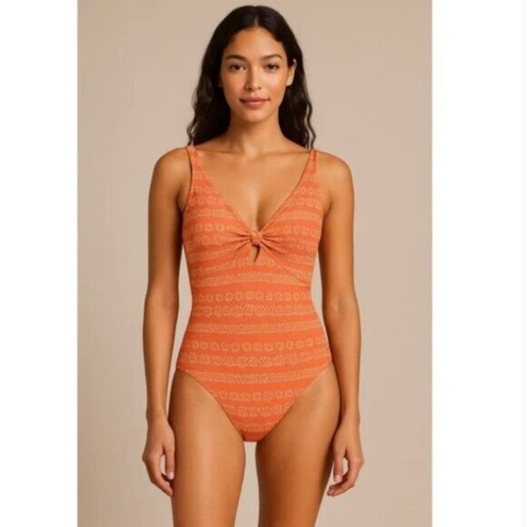 NWOT Robin Piccone Ava Plunge Neck Tie-Front One Piece - 12 - Picture 1 of 8